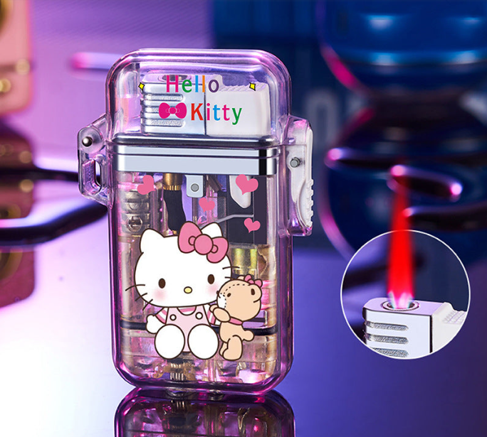 Sanrio windproof lighter pink flame with flash gift for boyfriend refillable lighter