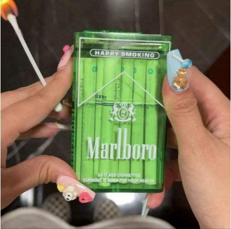 Marlboro case can hold 20 regular size, rechargeable with flash light