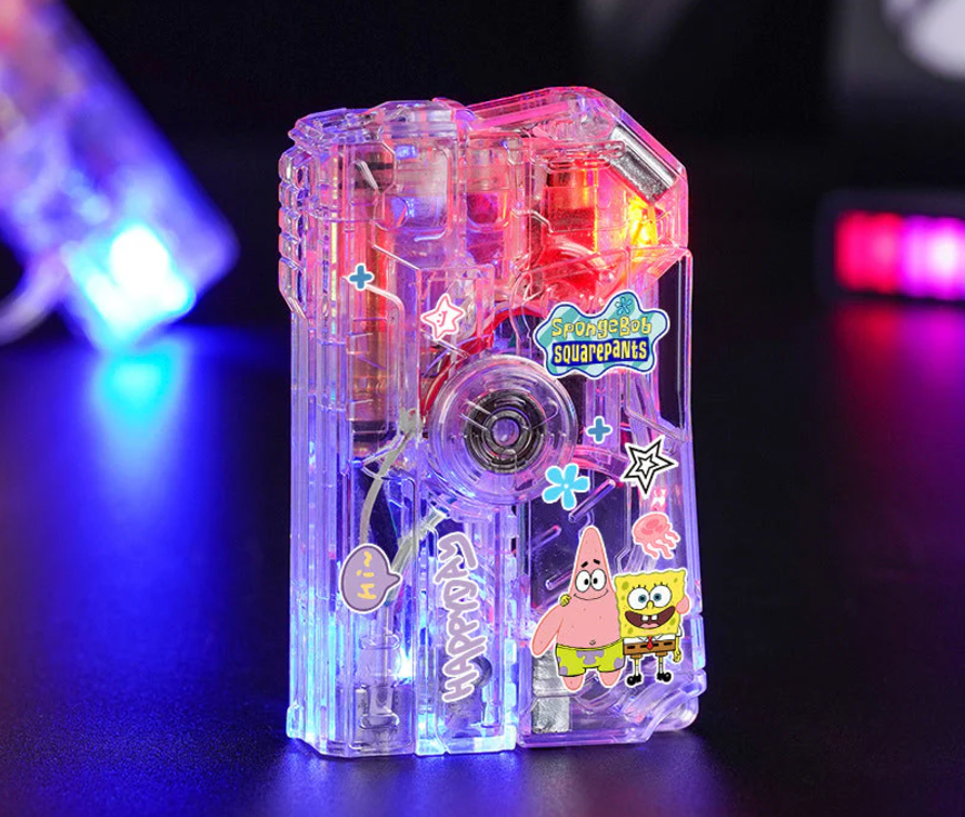 Cartoon luminous translucent folding rotary decompression lighter windproof