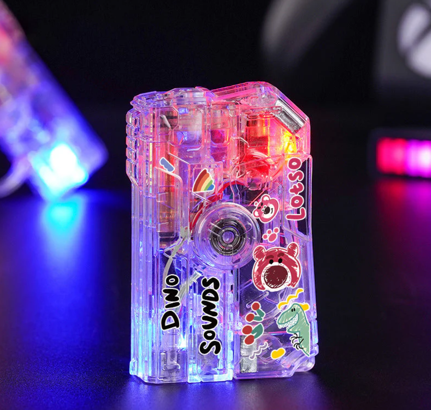 Cartoon luminous translucent folding rotary decompression lighter windproof