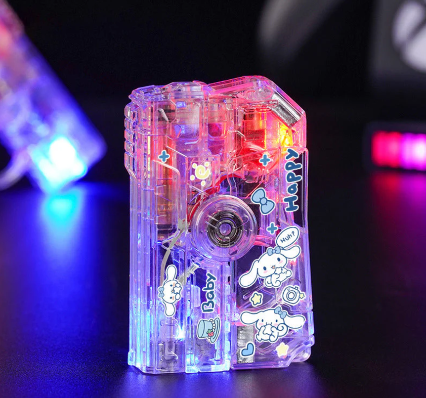 Cartoon luminous translucent folding rotary decompression lighter windproof