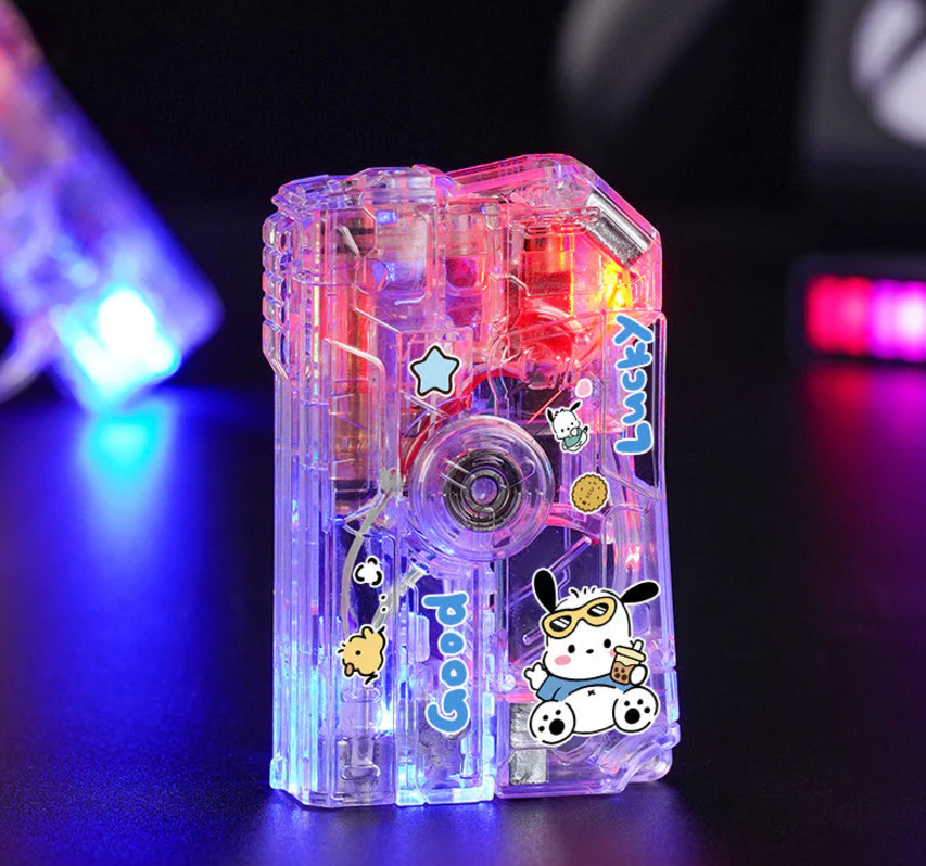 Cartoon luminous translucent folding rotary decompression lighter windproof