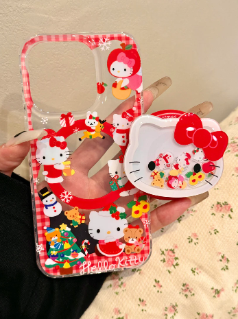 Hellokitty Christmas Cute Kawaii MagSafe Case + MagSafe Stand Holder / Phone Grip