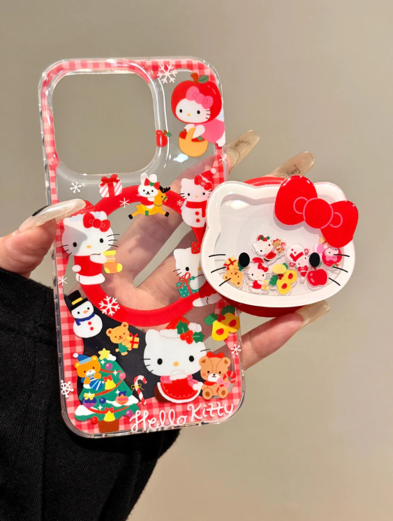 Hellokitty Christmas Cute Kawaii MagSafe Case + MagSafe Stand Holder / Phone Grip