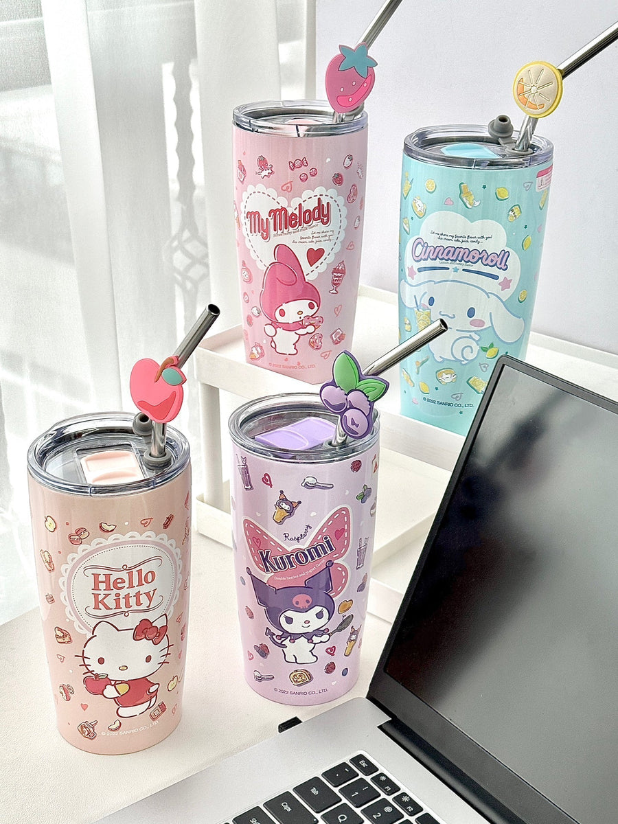 Sanrio 20oz Cup Insulated Travel Mug Bulk, Stainless Steel Tumblers with Lid and Straw, Durable Powder Coated Coffee Cups for Cold & Hot Drinks