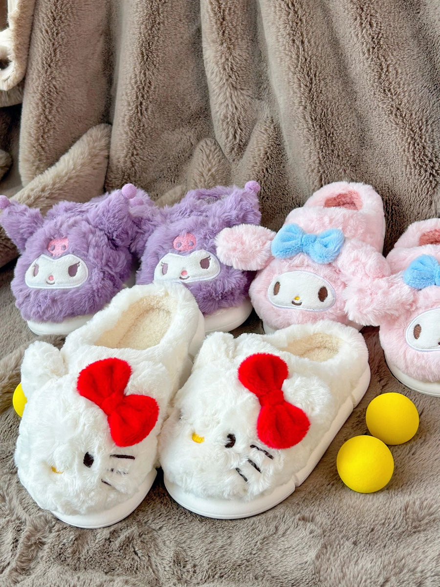 Sanrio Fuzzy Slippers House Slippers Winter Indoor Outdoor Slippers for Women