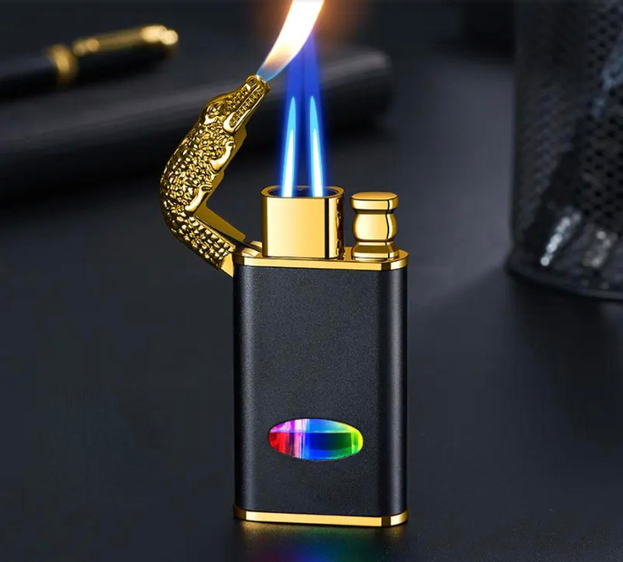 Crocodile Twin Flame Windproof Lighter, Refillable Lighter