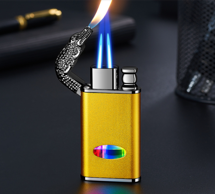 Crocodile Twin Flame Windproof Lighter, Refillable Lighter