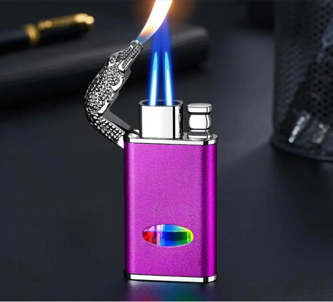 Crocodile Twin Flame Windproof Lighter, Refillable Lighter