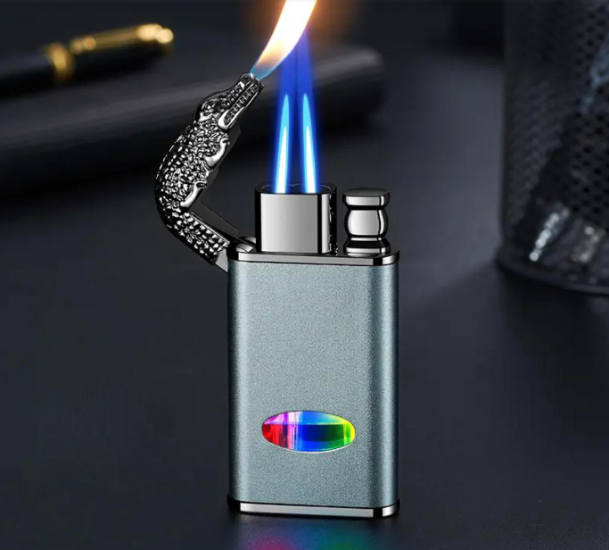 Crocodile Twin Flame Windproof Lighter, Refillable Lighter